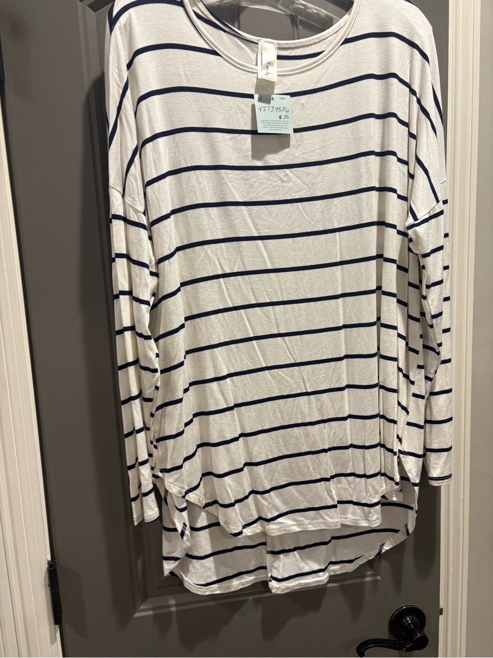 Striped Long-Sleeve blouse- Lovely J- NWT (white/navy)